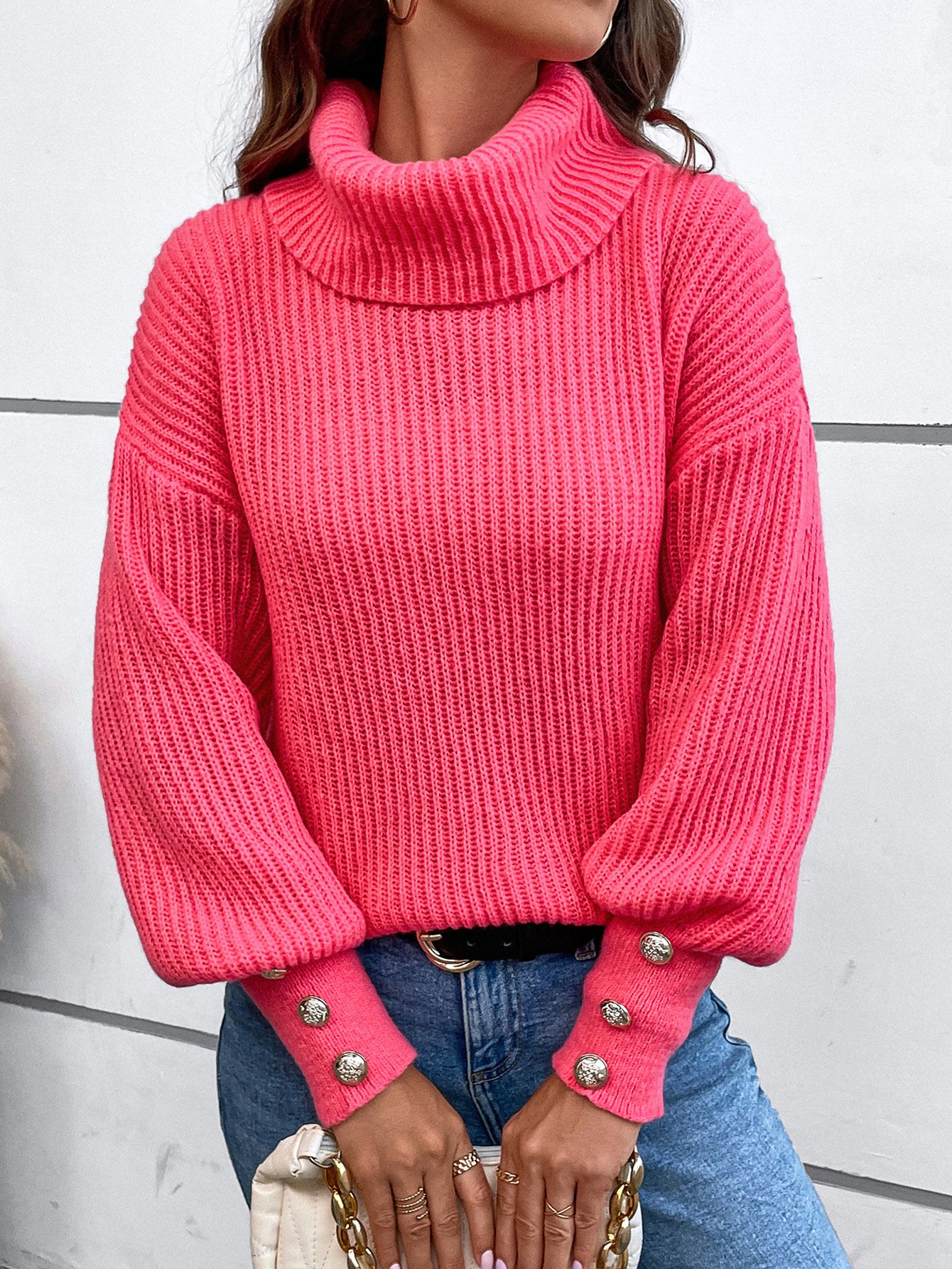 Women Yarn/Wool Yarn Plain Long Sleeve Comfy Casual Sweater