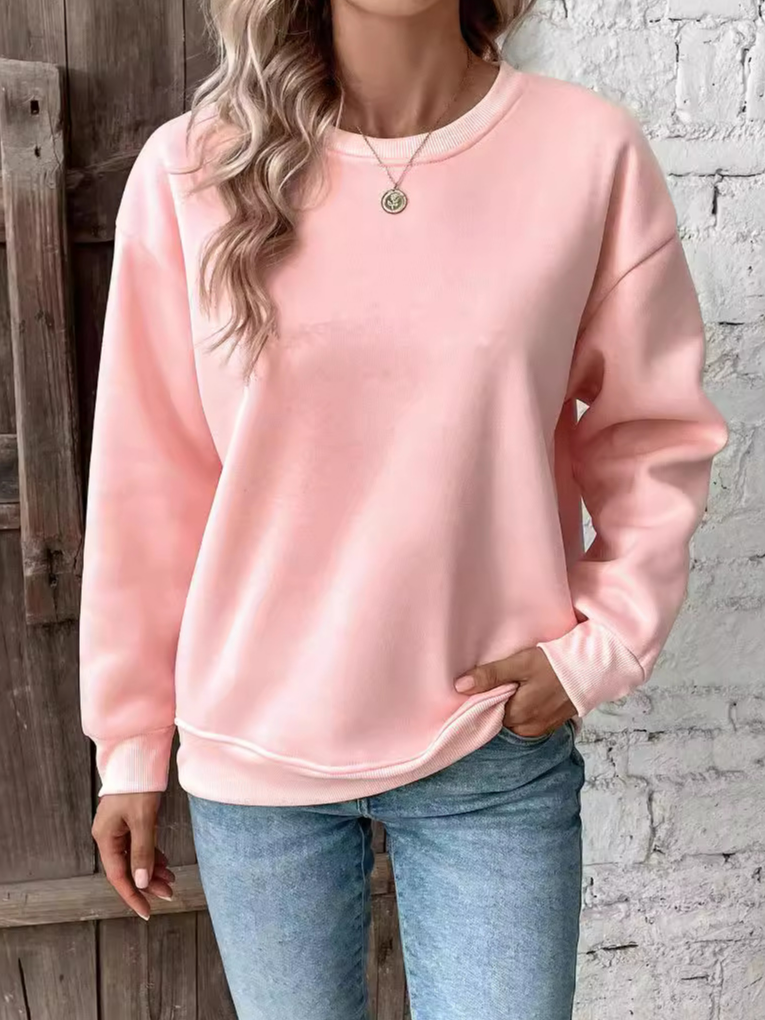 Casual Crew Neck Plain Sweatshirt