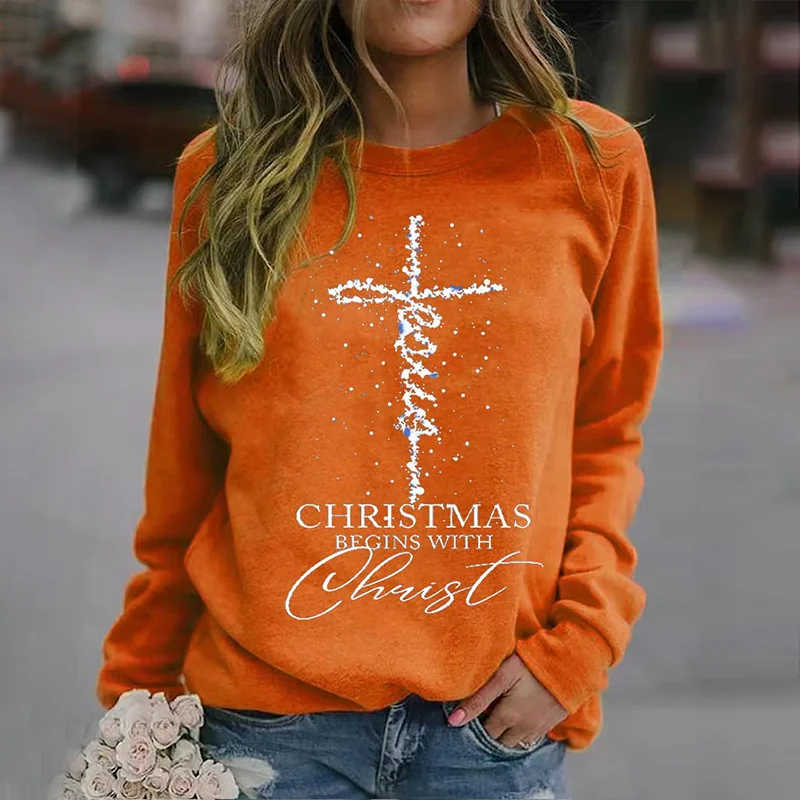 Casual Crew Neck Christmas Sweatshirt Zipper