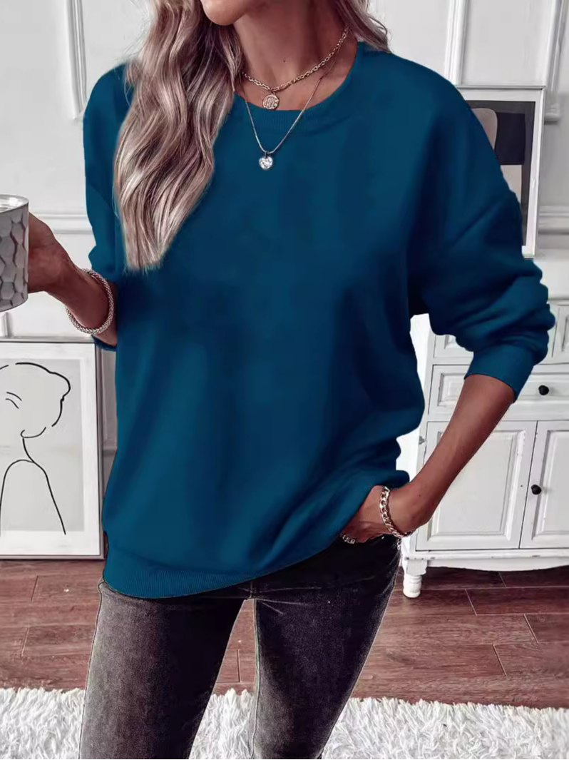 Casual Crew Neck Plain Sweatshirt