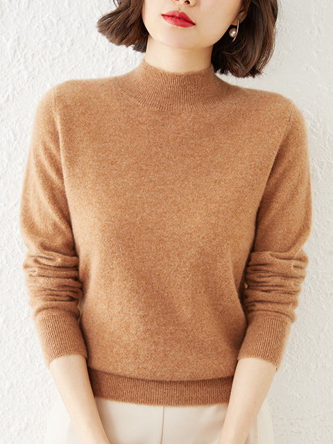 Women Yarn/Wool Yarn Plain Long Sleeve Comfy Casual Sweater