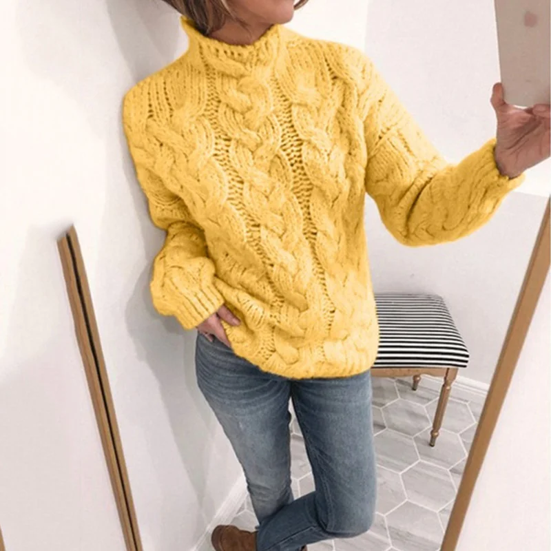 Women Yarn/Wool Yarn Plain Long Sleeve Comfy Casual Sweater