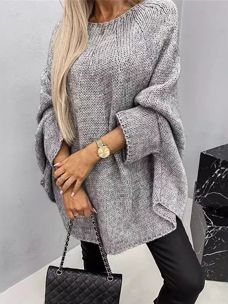 Women Yarn/Wool Yarn Plain Long Sleeve Comfy Casual Sweater