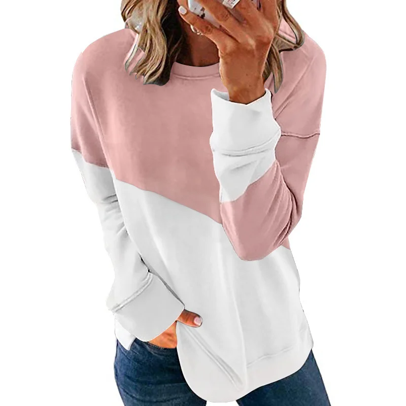 Casual Crew Neck Color Block Sweatshirt