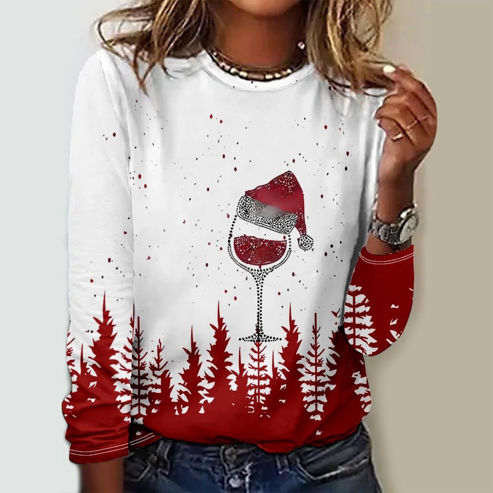 Casual Christmas Crew Neck Long Sleeve T-shirt