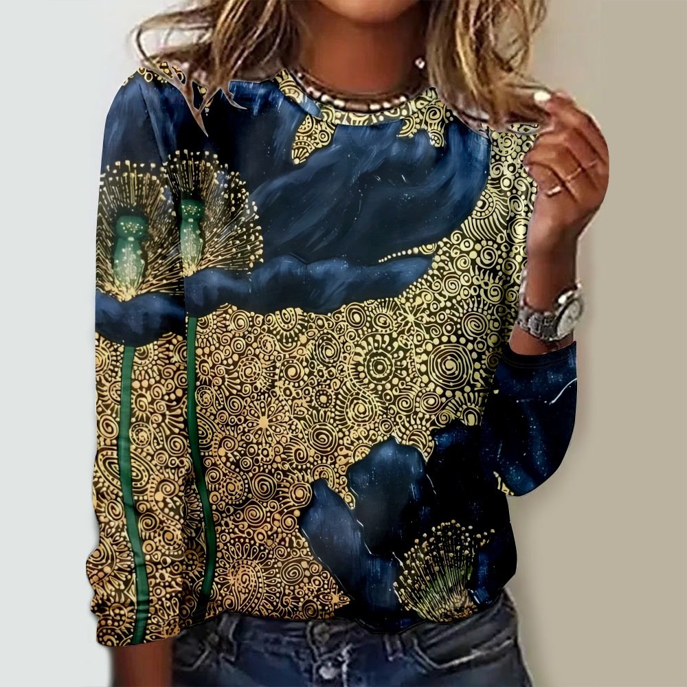 Casual Floral Crew Neck Long Sleeve T-shirt