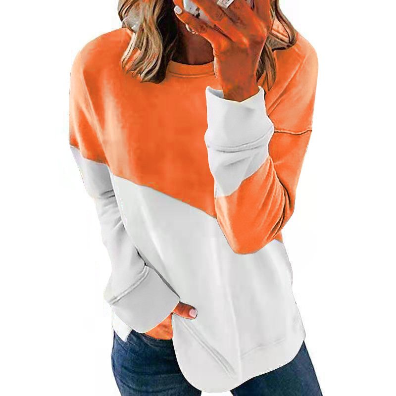 Casual Crew Neck Color Block Sweatshirt