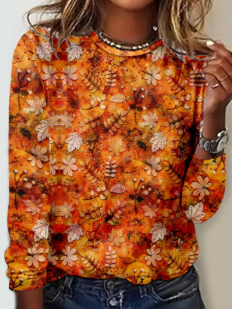 Casual Floral Crew Neck Long Sleeve T-shirt