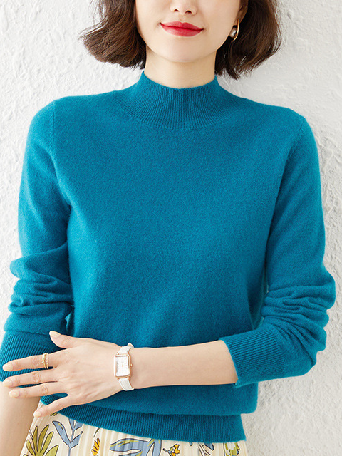 Women Yarn/Wool Yarn Plain Long Sleeve Comfy Casual Sweater