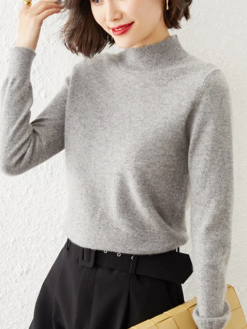 Women Yarn/Wool Yarn Plain Long Sleeve Comfy Casual Sweater