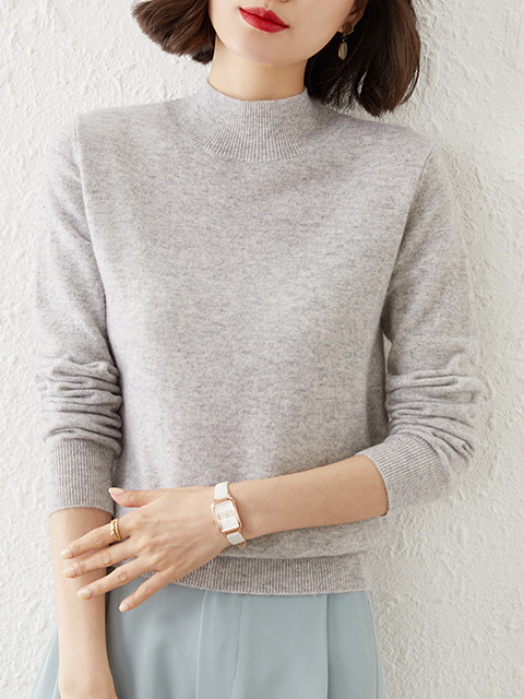 Women Yarn/Wool Yarn Plain Long Sleeve Comfy Casual Sweater