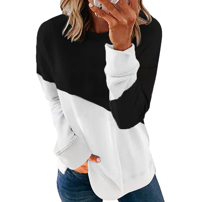 Casual Crew Neck Color Block Sweatshirt