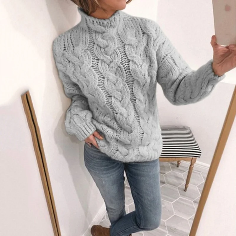 Women Yarn/Wool Yarn Plain Long Sleeve Comfy Casual Sweater