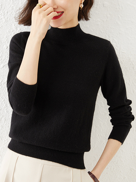 Women Yarn/Wool Yarn Plain Long Sleeve Comfy Casual Sweater