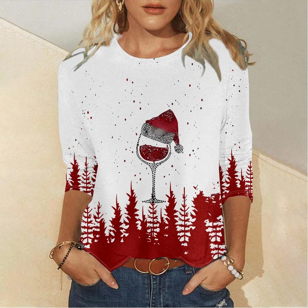 Casual Christmas Crew Neck Long Sleeve T-shirt