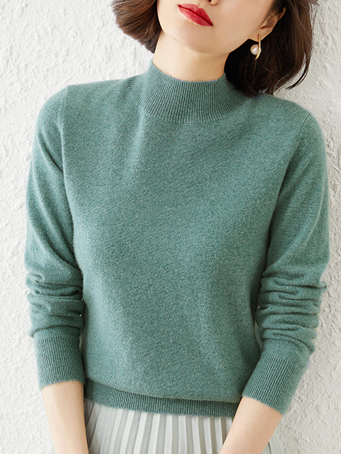 Women Yarn/Wool Yarn Plain Long Sleeve Comfy Casual Sweater