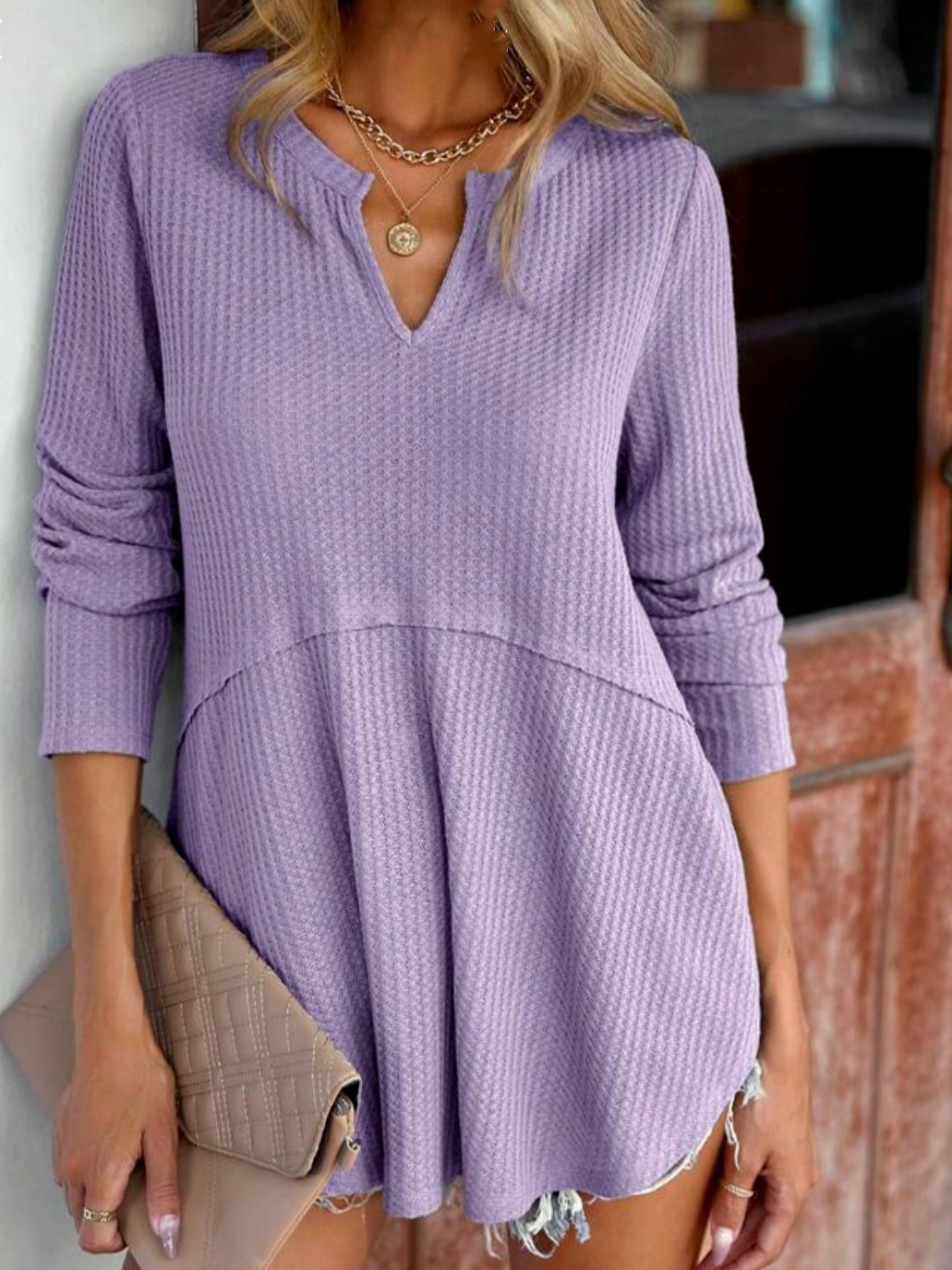 V Neck Long Sleeve Plain Regular Micro-Elasticity Loose Blouse For Women