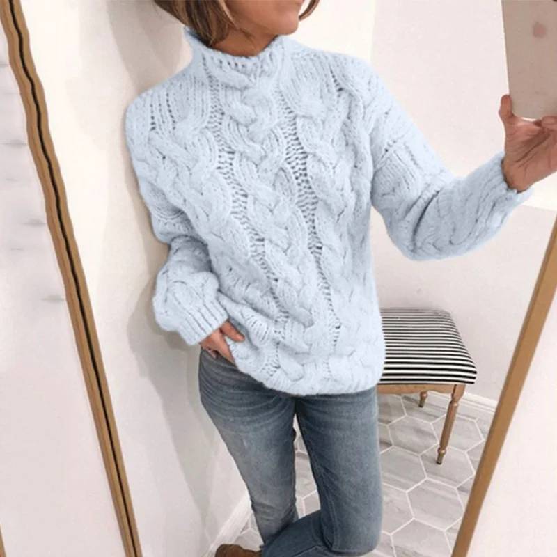 Women Yarn/Wool Yarn Plain Long Sleeve Comfy Casual Sweater