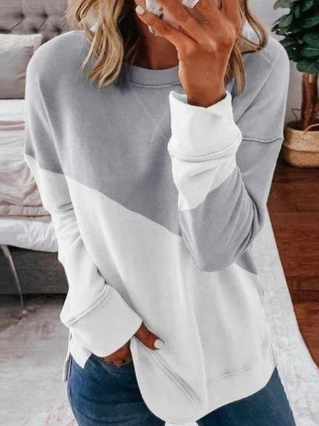 Casual Crew Neck Color Block Sweatshirt