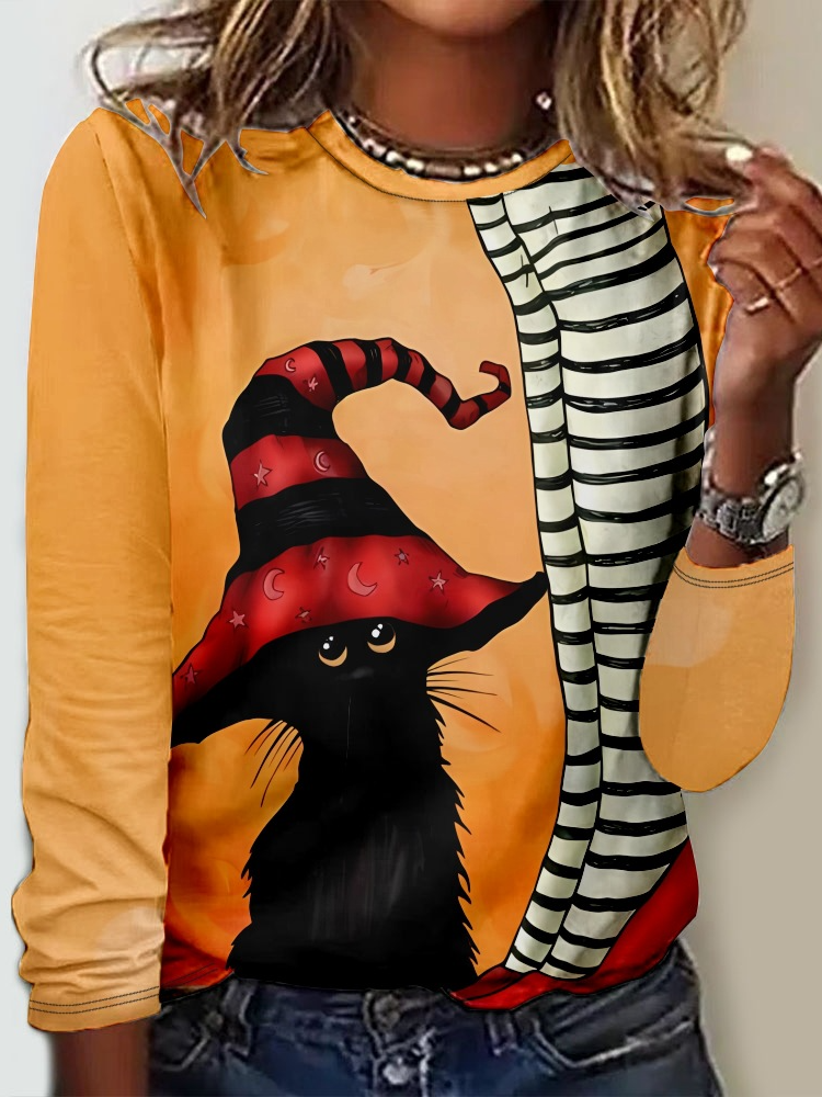 Casual Halloween Crew Neck Long Sleeve T-shirt