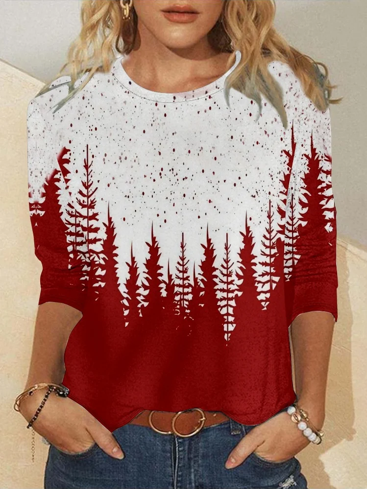 Casual Christmas Crew Neck Long Sleeve T-shirt