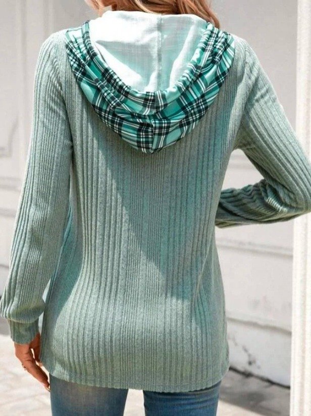 Casual Hoodie Plaid Sweatshirt Zipper