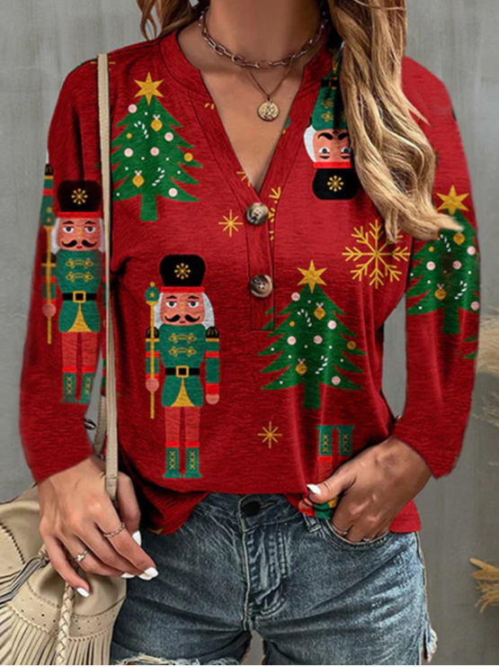 Casual Christmas Crew Neck Long Sleeve T-shirt