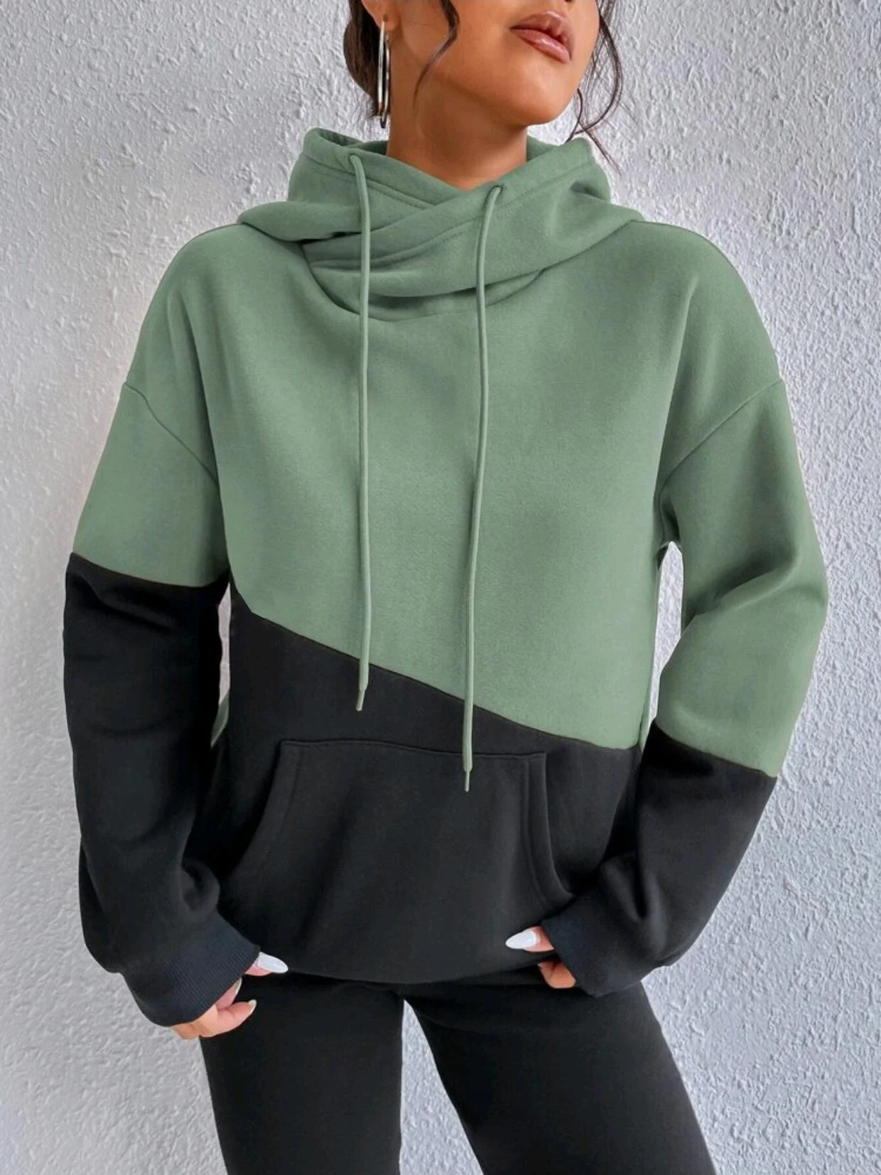 Casual Crew Neck Color Block Sweatshirt Zipper