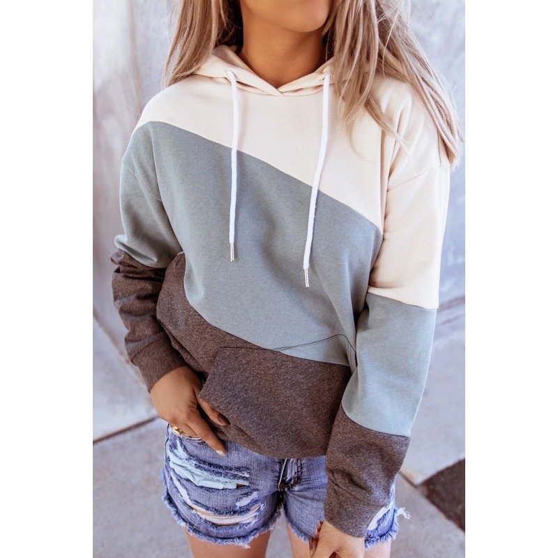 Casual Hoodie Color Block Sweatshirt Zipper