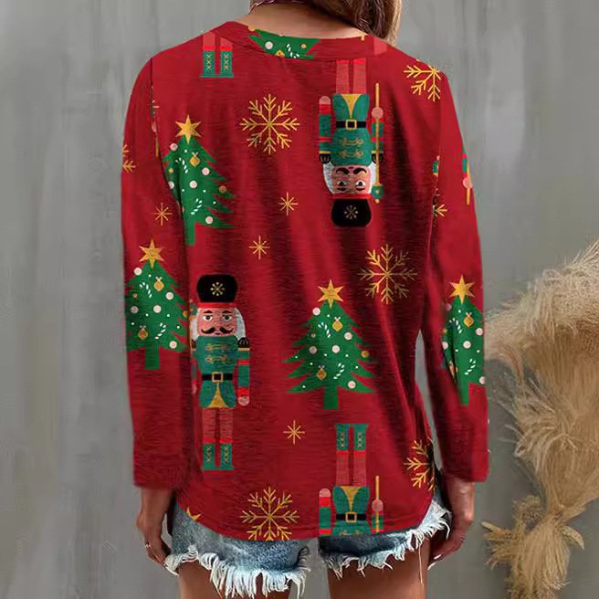 Casual Christmas Crew Neck Long Sleeve T-shirt