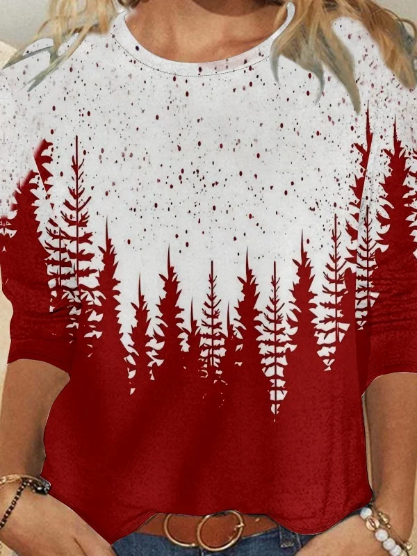 Casual Christmas Crew Neck Long Sleeve T-shirt