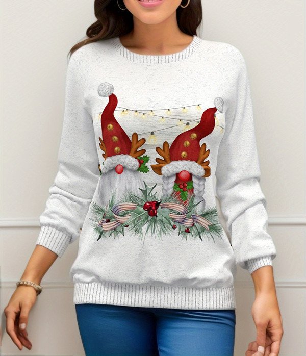 Casual Crew Neck Christmas Sweatshirt Zipper