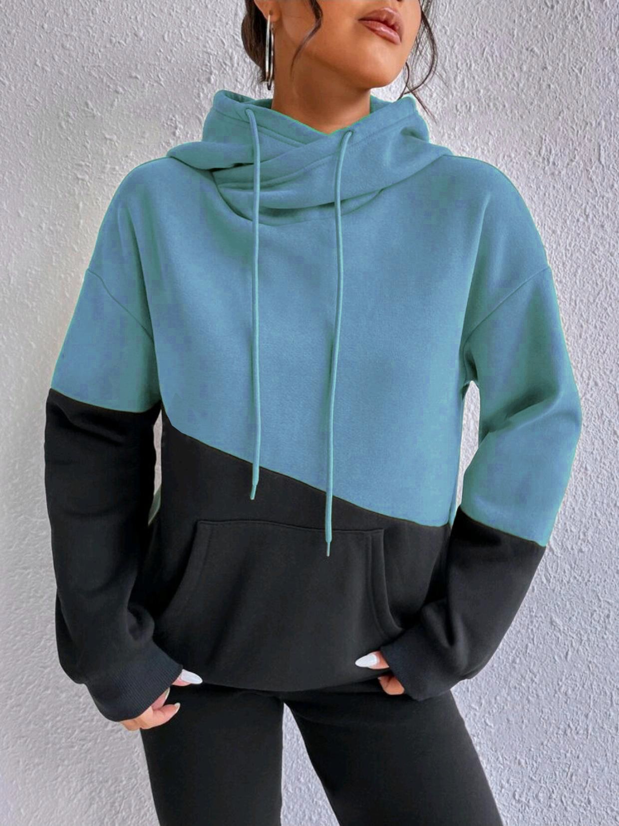 Casual Crew Neck Color Block Sweatshirt Zipper