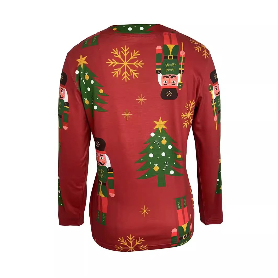 Casual Christmas Crew Neck Long Sleeve T-shirt