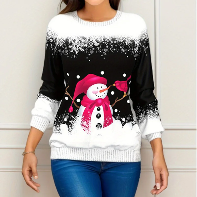 Casual Crew Neck Christmas Sweatshirt Zipper