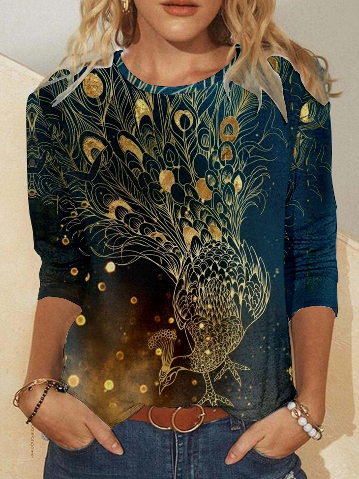 Casual Animal Crew Neck Long Sleeve T-shirt