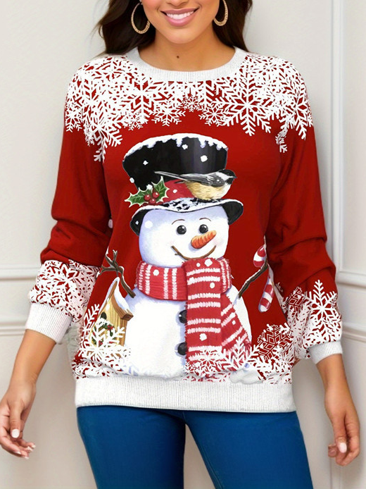 Casual Crew Neck Christmas Sweatshirt Zipper