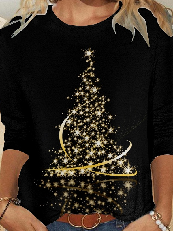 Casual Christmas Crew Neck Long Sleeve T-shirt