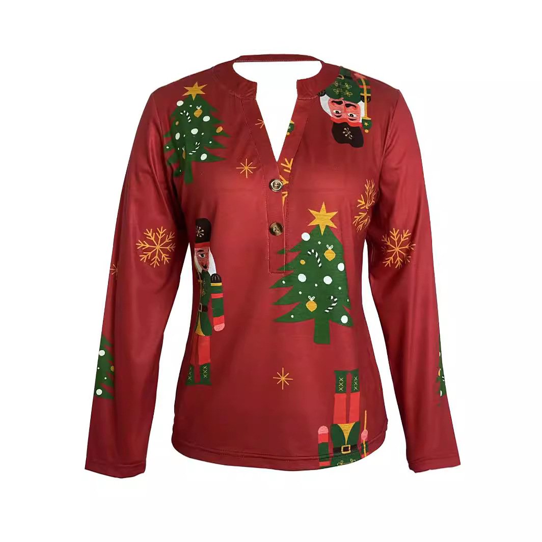 Casual Christmas Crew Neck Long Sleeve T-shirt