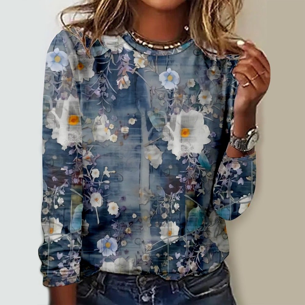 Casual Floral Crew Neck Long Sleeve T-shirt