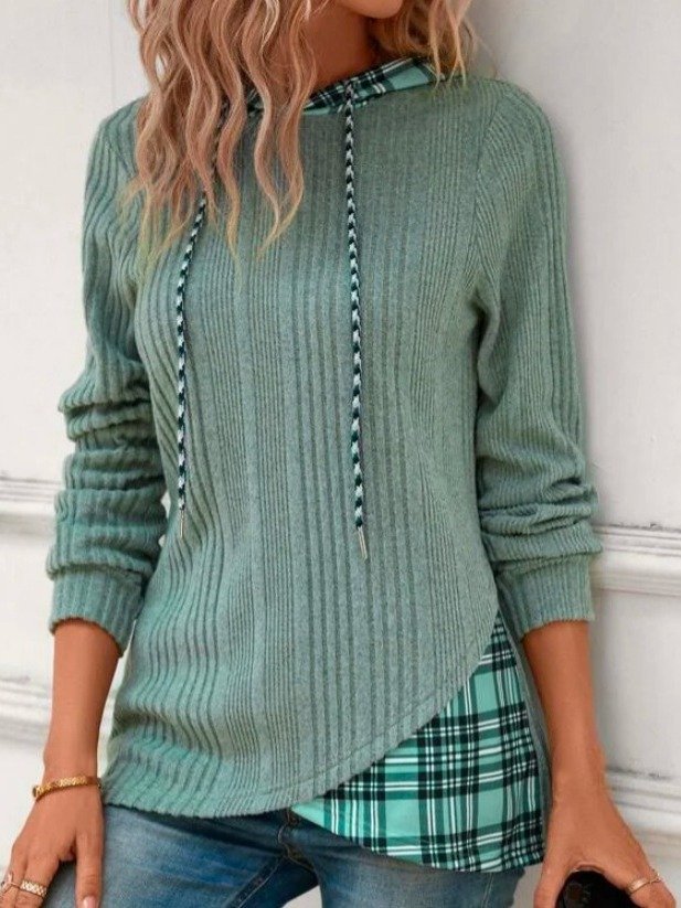 Casual Hoodie Plaid Sweatshirt Zipper