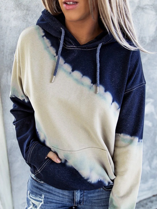 Casual Hoodie Color Block Sweatshirt Zipper