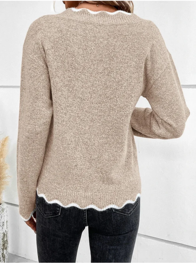 Women Yarn/Wool Yarn Color Block Long Sleeve Comfy Casual Sweater