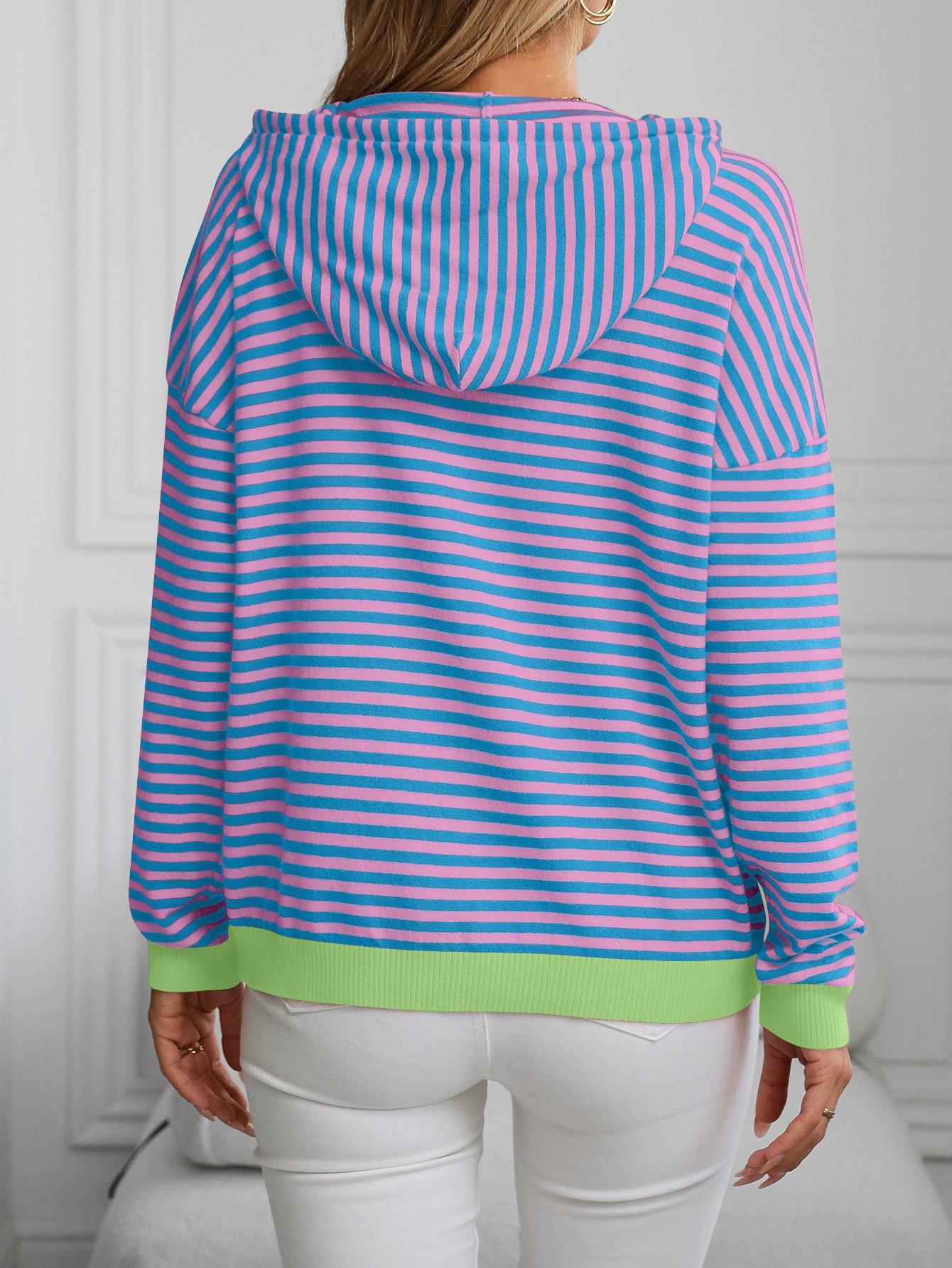 Casual Hoodie Striped Sweatshirt Zipper