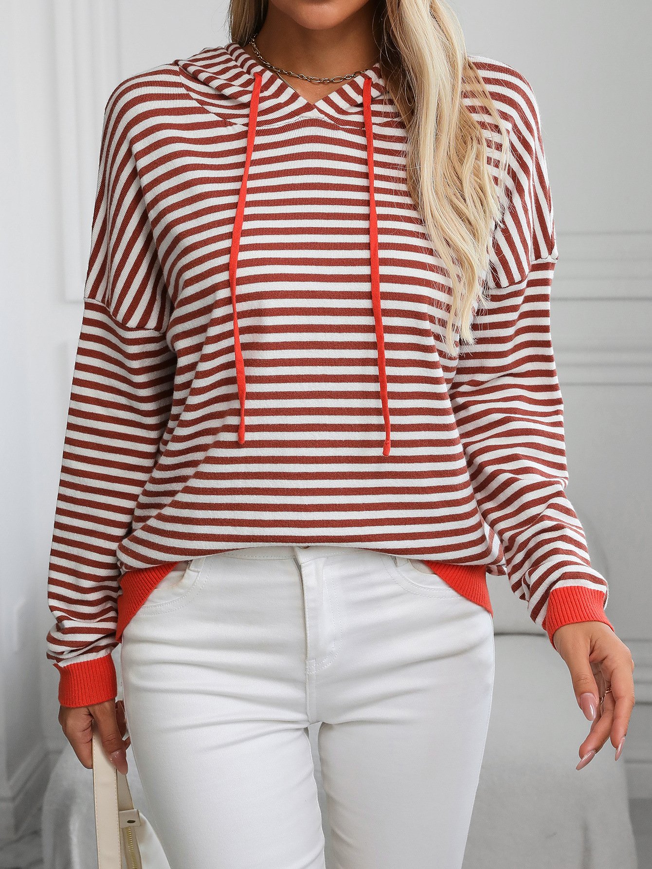 Casual Hoodie Striped Sweatshirt Zipper