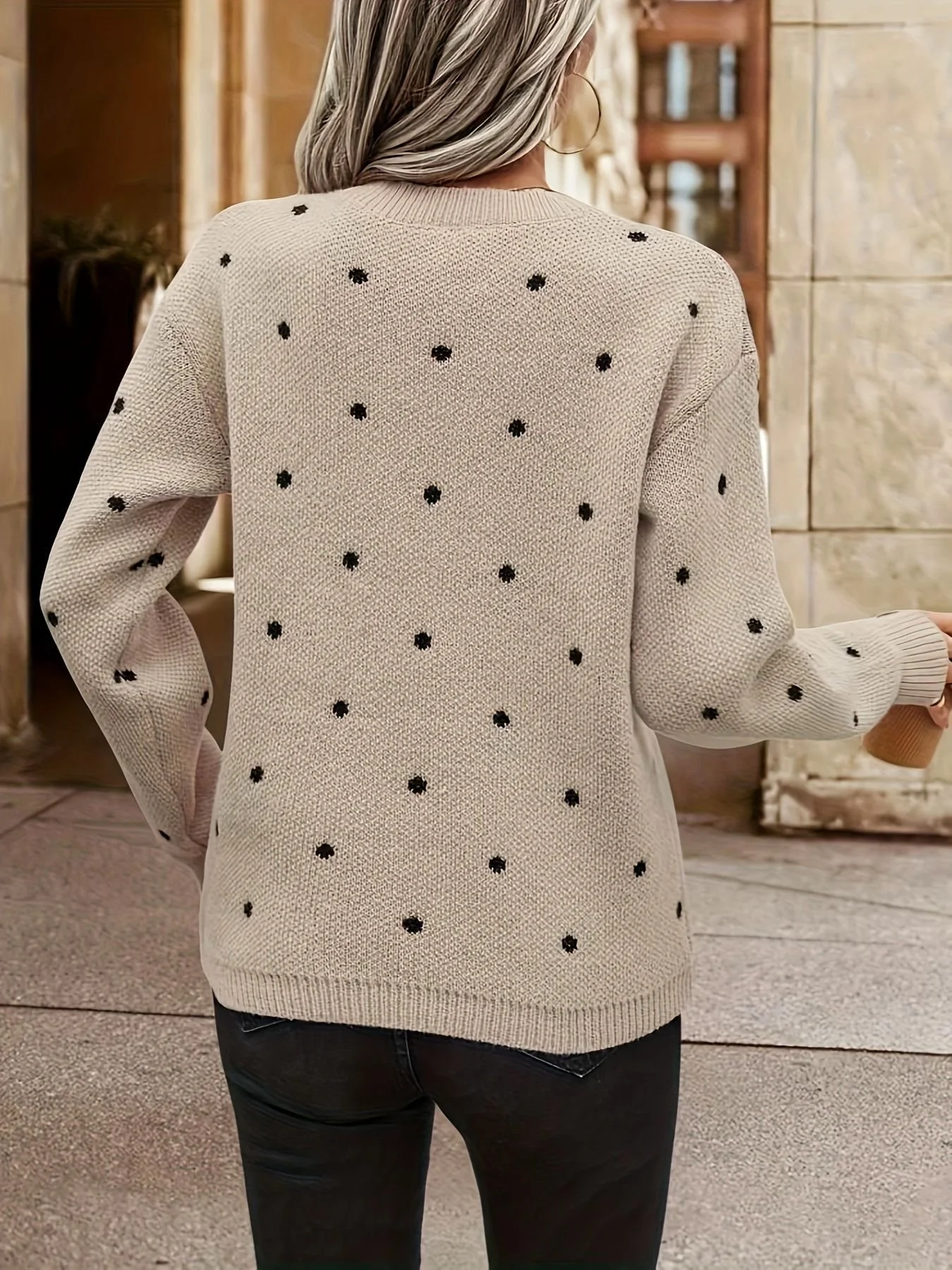 Women Wool/Knitting Polka Dots Long Sleeve Comfy Casual Sweater