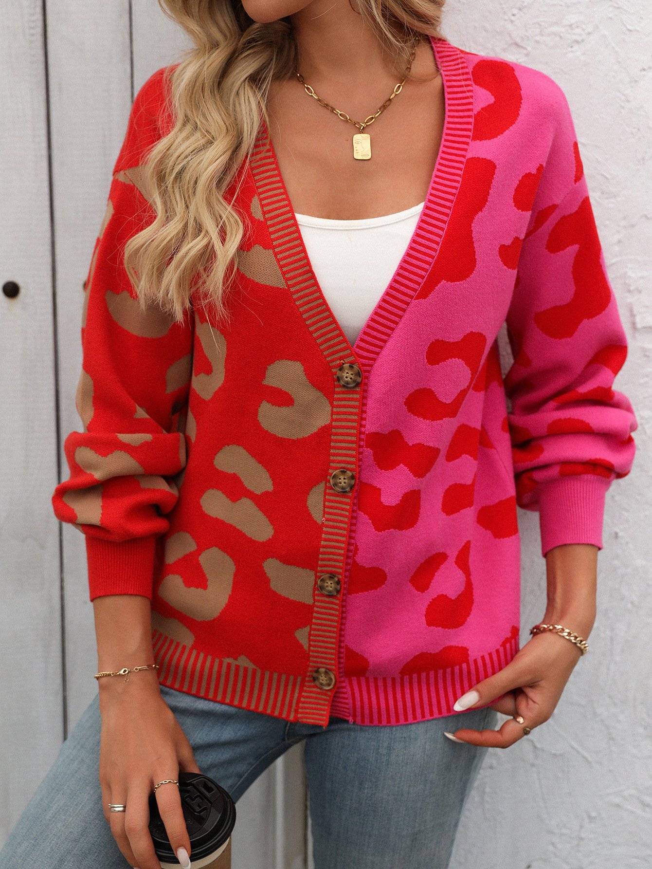 Women Wool/Knitting Color Block Long Sleeve Comfy Casual Cardigan