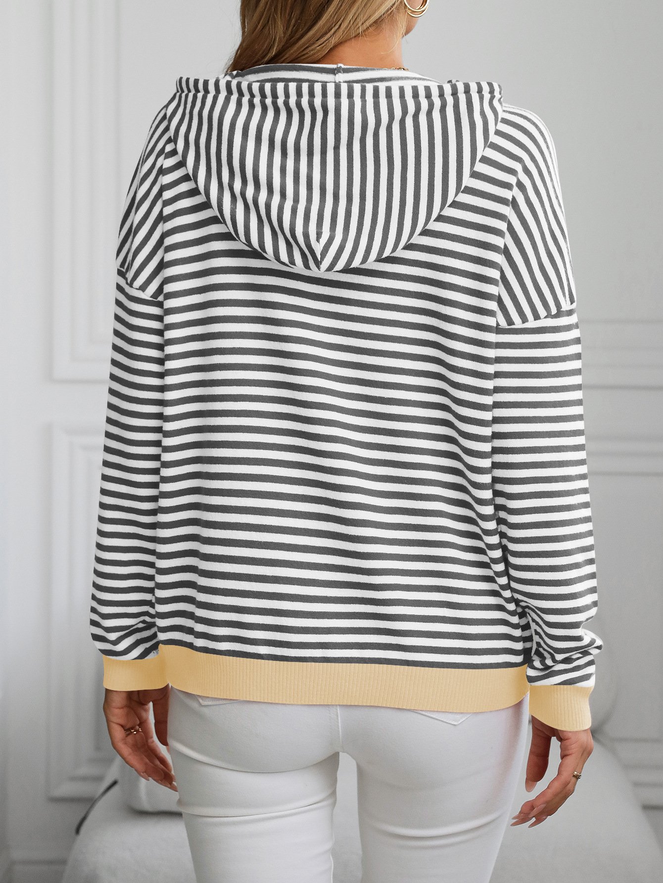 Casual Hoodie Striped Sweatshirt Zipper