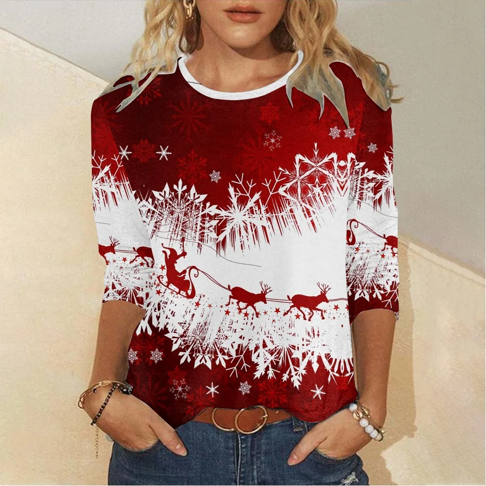 Casual Christmas Crew Neck Long Sleeve T-shirt