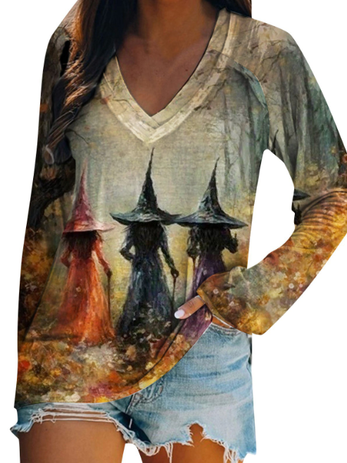 Casual Halloween Crew Neck Long Sleeve T-shirt